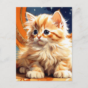 Postal Festiva Alphonse Mucha Art Nouveau Naranja Cat