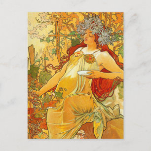 Postal Festiva Alphonse Mucha Art Nouveau Otoño