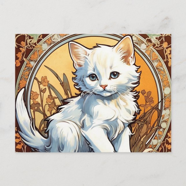 Postal Festiva Alphonse Mucha Style Cat (Anverso)