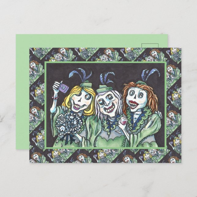 POSTAL FESTIVA AMABLE CREEPY ZOMBIE BRIDESMAIDS TOMANDO UN SELFIE (Anverso / Reverso)