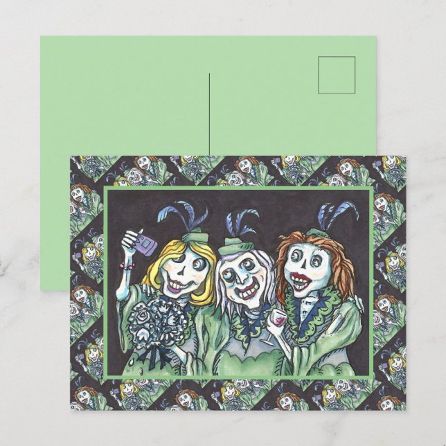POSTAL FESTIVA AMABLE CREEPY ZOMBIE BRIDESMAIDS TOMANDO UN SELFIE (Anverso / Reverso)