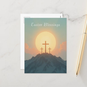Postal Festiva Amanecer de Pascua Cristiana y Fe y Esperanza Cruz