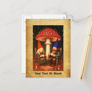 Postal Festiva Amanita Mushroom y Gnomes