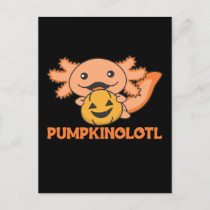 Postal Festiva Amantes de Axolotl de Calabaza Animales Lindos par