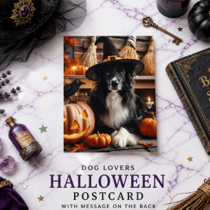 Postal Festiva Amantes de perros bruja negra de Halloween