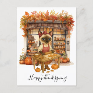 Postal Festiva Amantes del gato en la panadería del día de Acción