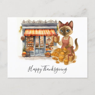 Postal Festiva Amantes del gato en la panadería del día de Acción