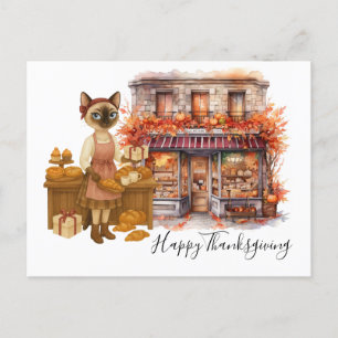Postal Festiva Amantes del gato en la panadería del día de Acción