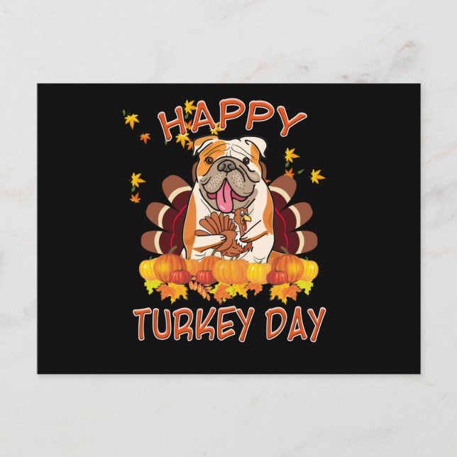Postal Festiva Amantes del perro| Feliz Día de Turquía Bulldog gr (Anverso)