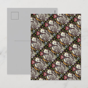 POSTAL FESTIVA AMANTES ENTRE LA MARCHA, EMBARAZO DE ESQUELETAS DE