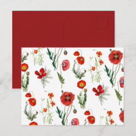 Postal Festiva Amapolas Florales Acuarela Roja