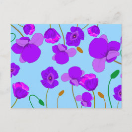 Postal Festiva Amaranto Adormidera Lila sobre fondo azul claro 