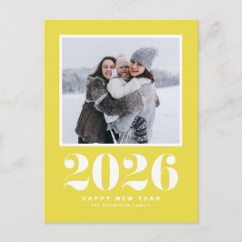 Postal Festiva Amarillo 2025 Audaz Tipografía Foto de Año Nuevo