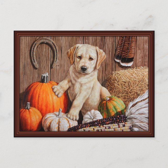 Postal Festiva Amarillo Labrador Recuperador Calabaza de Perro Pu (Anverso)