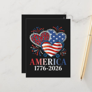 Postal Festiva América Corazones 1776-2026 Patriótico