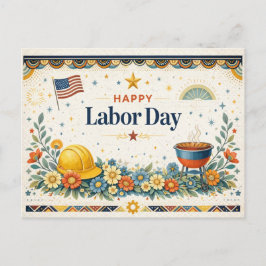 Postal Festiva Americana Patriótica Feliz Día del Trabajo