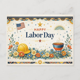 Postal Festiva Americana Patriótica Feliz Día del Trabajo