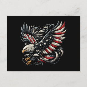 Postal Festiva Americano Patriota Con Águila Y Bandera De EE. UU.