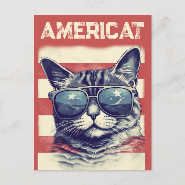 Postal Festiva Americat, gato patriótico americano (Anverso)