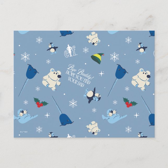 Postal Festiva Amigos Animales Patrón Invernal "Adiós Buddy" (Anverso)