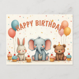 Postal Festiva Amigos caprichosos se reúnen aquí para un cumpleañ