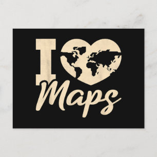 Postal Festiva Amo los mapas, la geografía