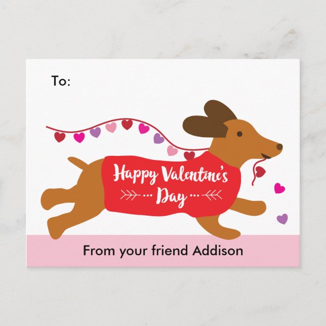 Postal Festiva Amor de los titiriteros Dachshund Escuela de Perro (Anverso)