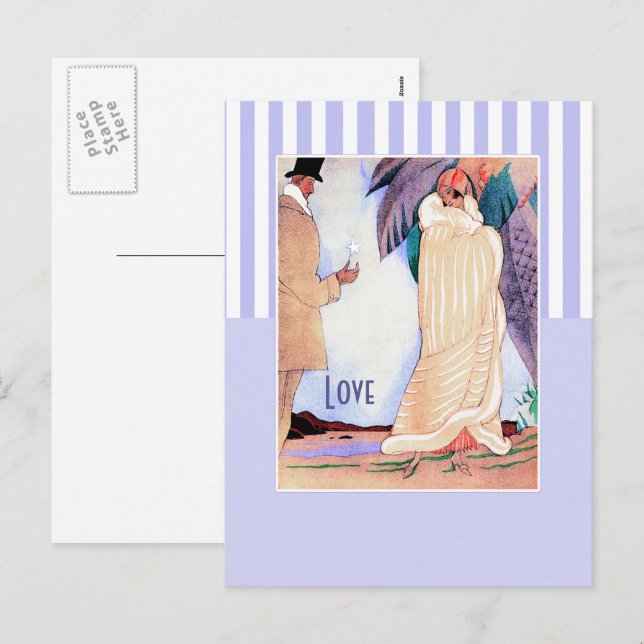 Postal Festiva Amor. El día de San Valentín Art Deco (Anverso / Reverso)
