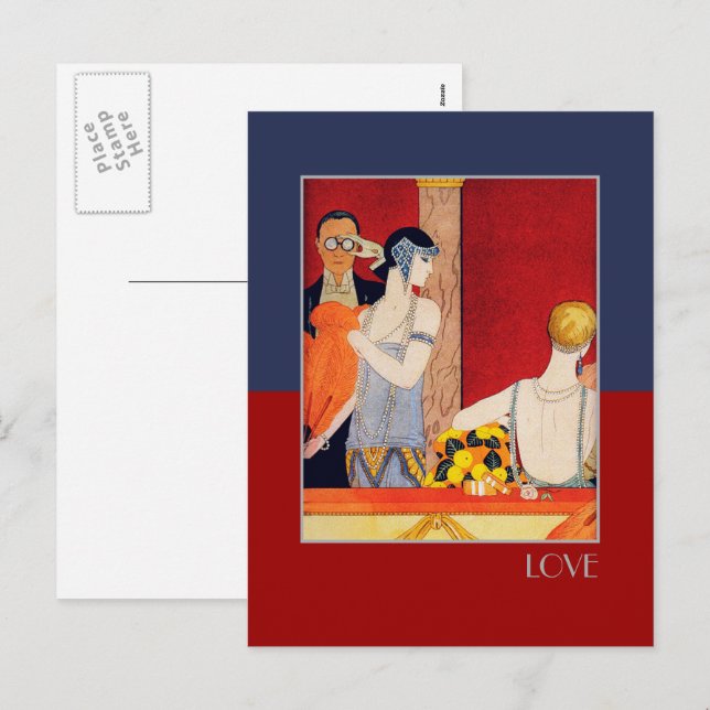 Postal Festiva Amor. El día de San Valentín Art Deco (Anverso / Reverso)