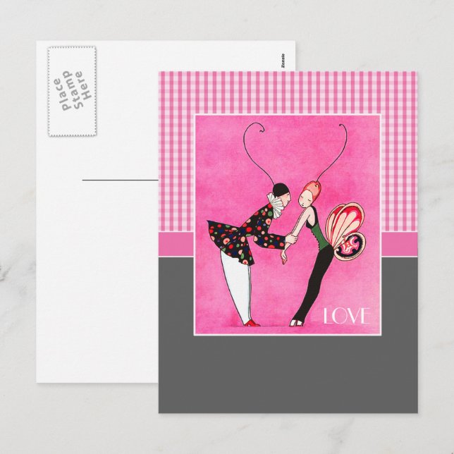 Postal Festiva Amor. El día de San Valentín Art Deco (Anverso / Reverso)