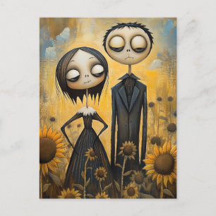 Postal Festiva Amor espeluznante en los girasoles gótico