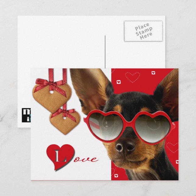 Postal Festiva Amor. Funny Dog El día de San Valentín (Anverso / Reverso)