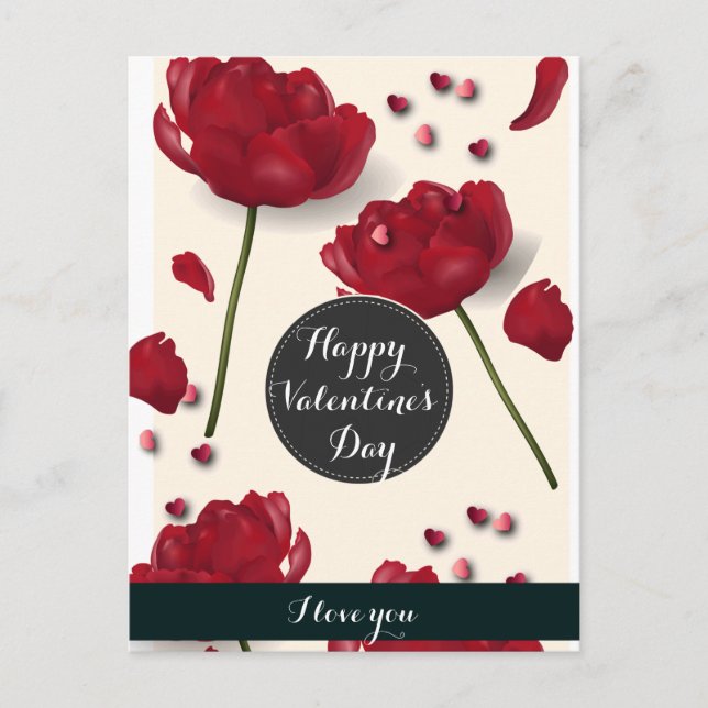 Postal Festiva Amor rojo floral (Anverso)