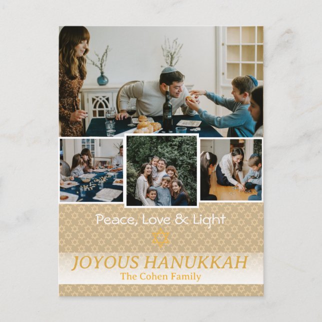Postal Festiva Amor y luz | Foto de la familia Hanukkah Collage (Anverso)