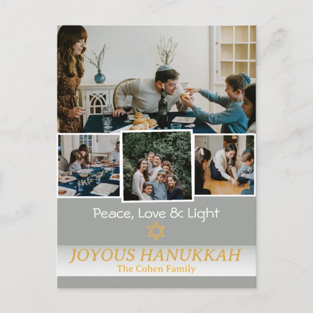 Postal Festiva Amor y luz | Foto de la familia Hanukkah Collage (Anverso)