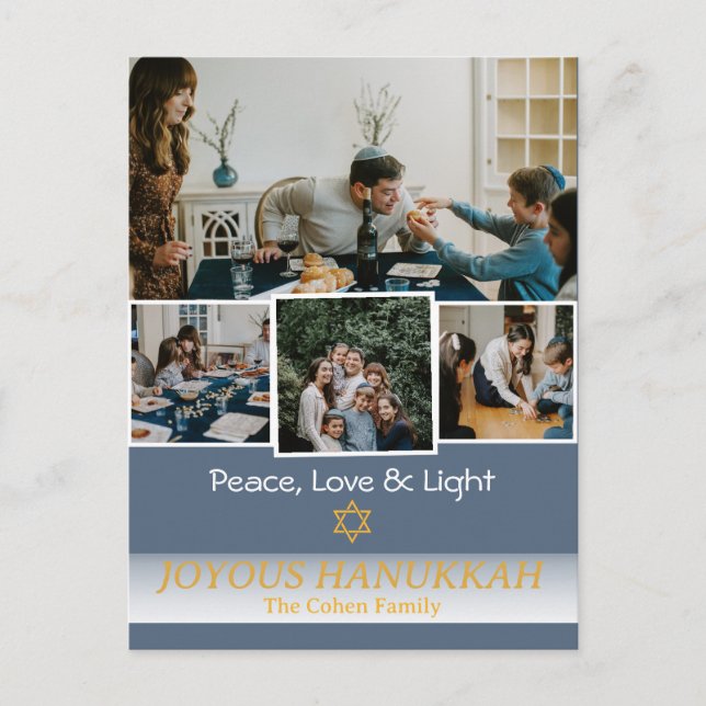 Postal Festiva Amor y luz | Foto de la familia Hanukkah Collage (Anverso)