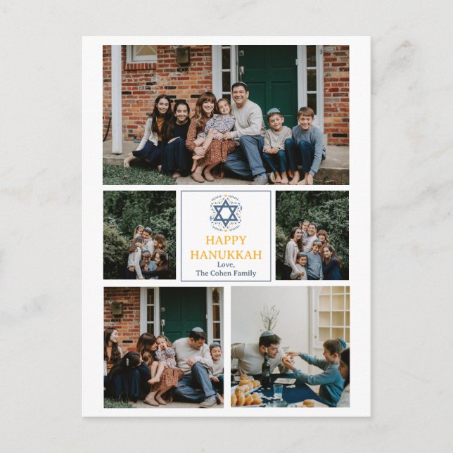 Postal Festiva Amor y luz | Foto de la familia Hanukkah Collage (Anverso)