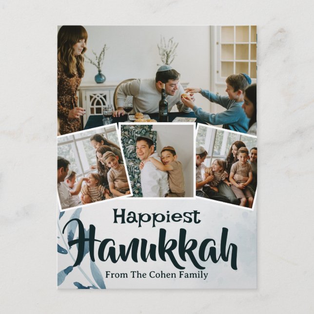 Postal Festiva Amor y luz | Foto de la familia Hanukkah Collage (Anverso)