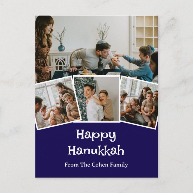 Postal Festiva Amor y luz | Foto de la familia Hanukkah Collage (Anverso)