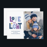Postal Festiva "Amor y luz" Happy Hanukkah Photo Holiday Card<br><div class="desc">"Amor y luz" Feliz diseño de feriado fotográfico Hanukkah.</div>