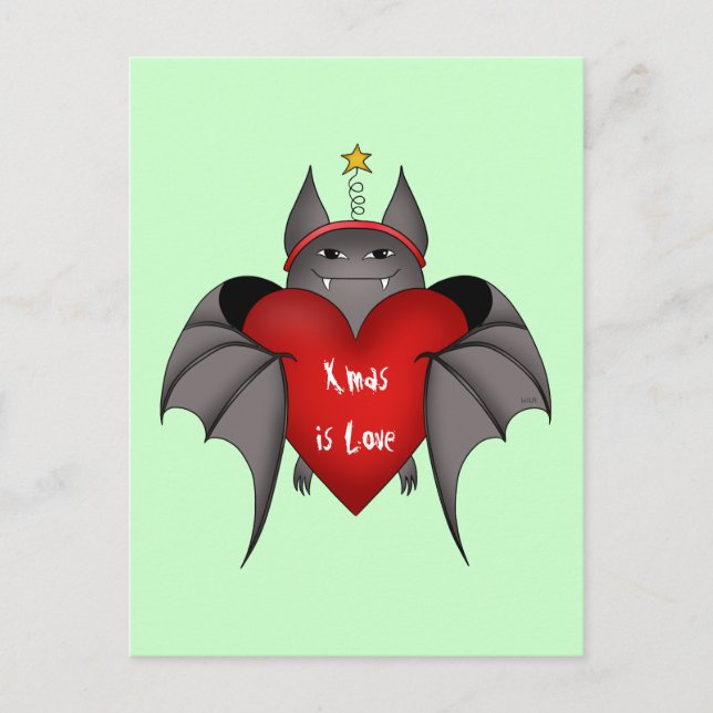 Postal Festiva Amorous funny Gothic Christmas bat Xmas is love (Anverso)