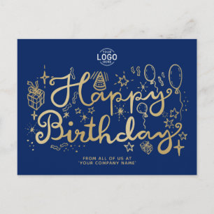 Postal Festiva Añadir el logotipo "Gold Navy Blue Business" Feliz