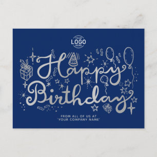 Postal Festiva Añadir logotipo Business Fun Doodle Silver Feliz c
