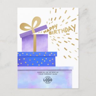Postal Festiva Añadir logotipo Cajas de regalo azul morado Cumple