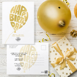 Postal Festiva Añadir logotipo "Gold Lettering Balloon" Cumpleaño