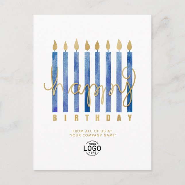 Postal Festiva Añadir logotipo Navy Blue Candles Business Feliz c (Anverso)