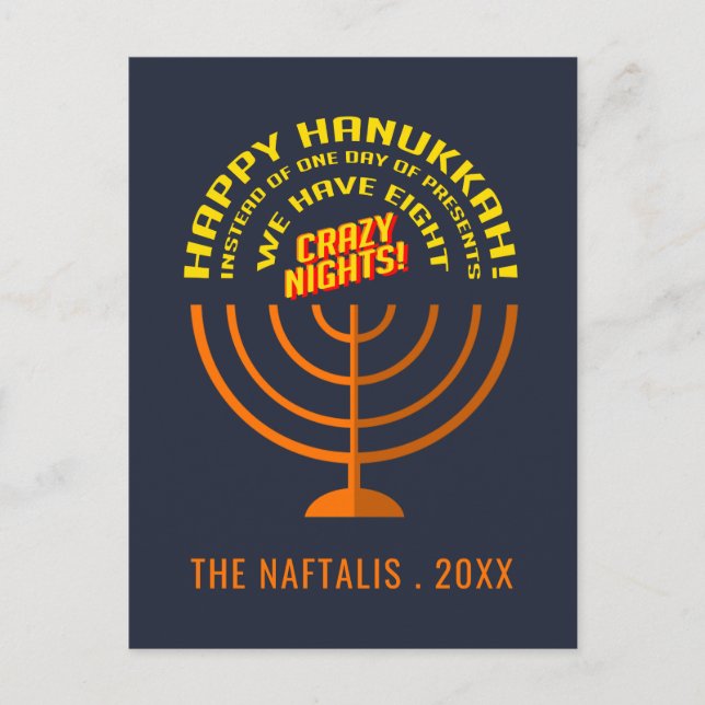 Postal Festiva Añadir tu nombre Feliz saludo a Hanukkah (Anverso)