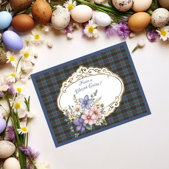 Postal Festiva Anderson Ancient Scottish Tartan Easter Floral (Subido por el creador)