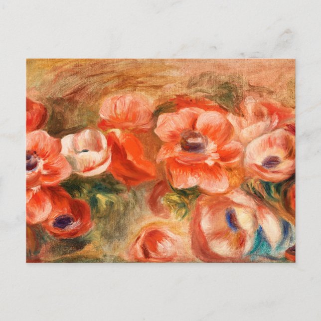 Postal Festiva Anemas de pintura impresionista de Renoir (Anverso)