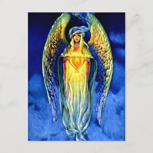 Postal Festiva Ángel azul en el espíritu de los Navidades (Anverso)